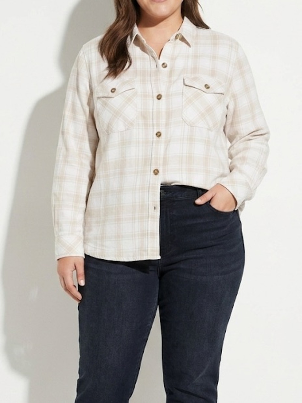 Frank & Oak Flannel Plaid Button Down Shirt Size XXL Cream Tan - Picture 2 of 11